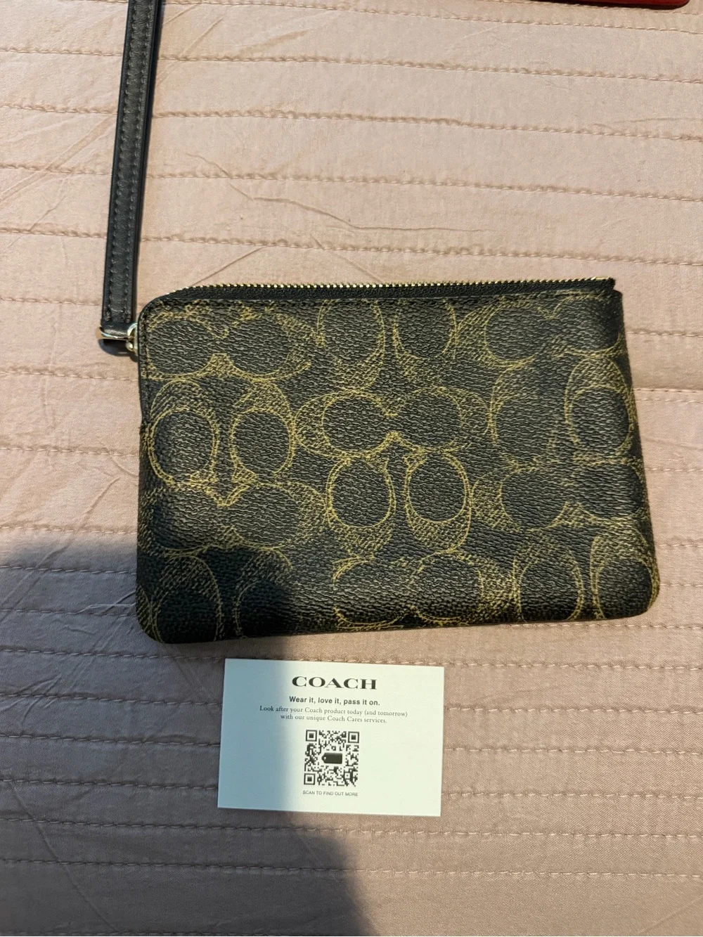 Coach Black Signature Canvas Wristlet with Gold Logo